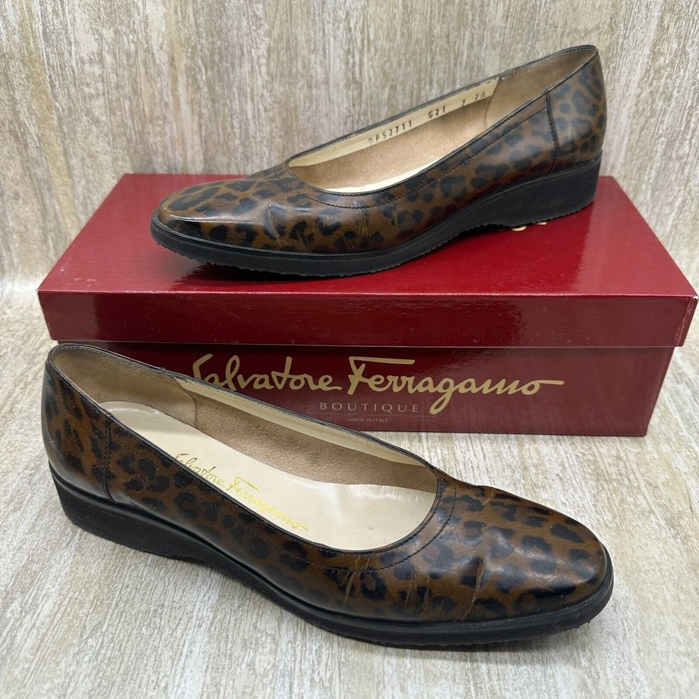 Salvatore Ferragamo Noisette Shoes Womens‎ Size 7 Leopard Brown Black